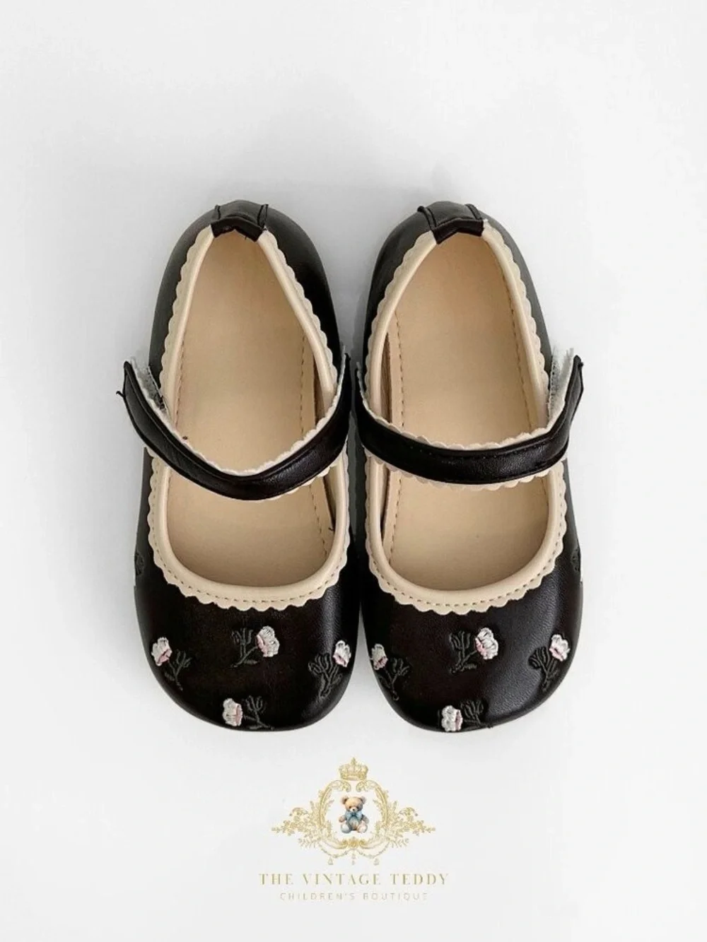 Girls Black Floral Mary Jane Shoes